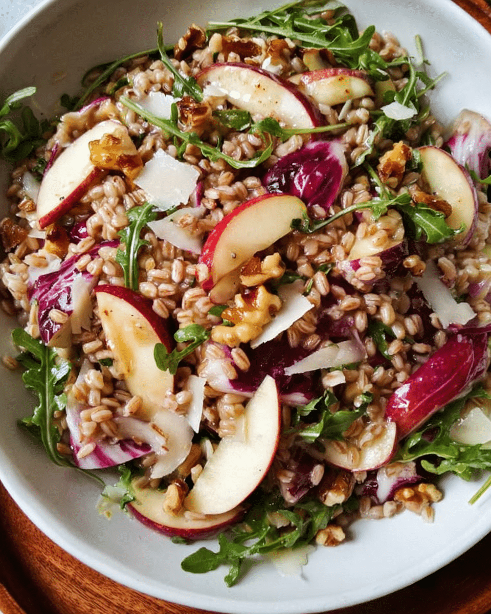 Farro salad with apple, greens, and walnuts