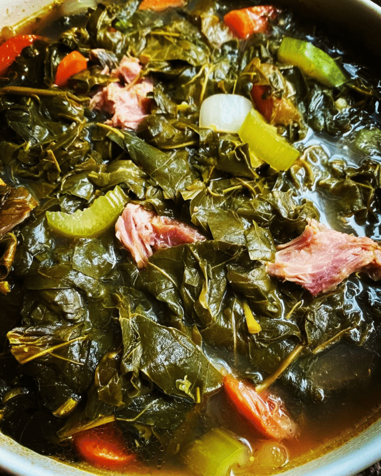 Southern Mixed Greens in a steaming pot with smoked turkey wings