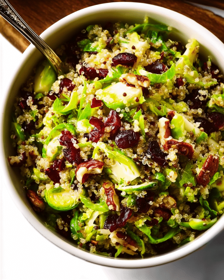 Brussels Sprouts, Cranberry and Quinoa Salad in serving bowl