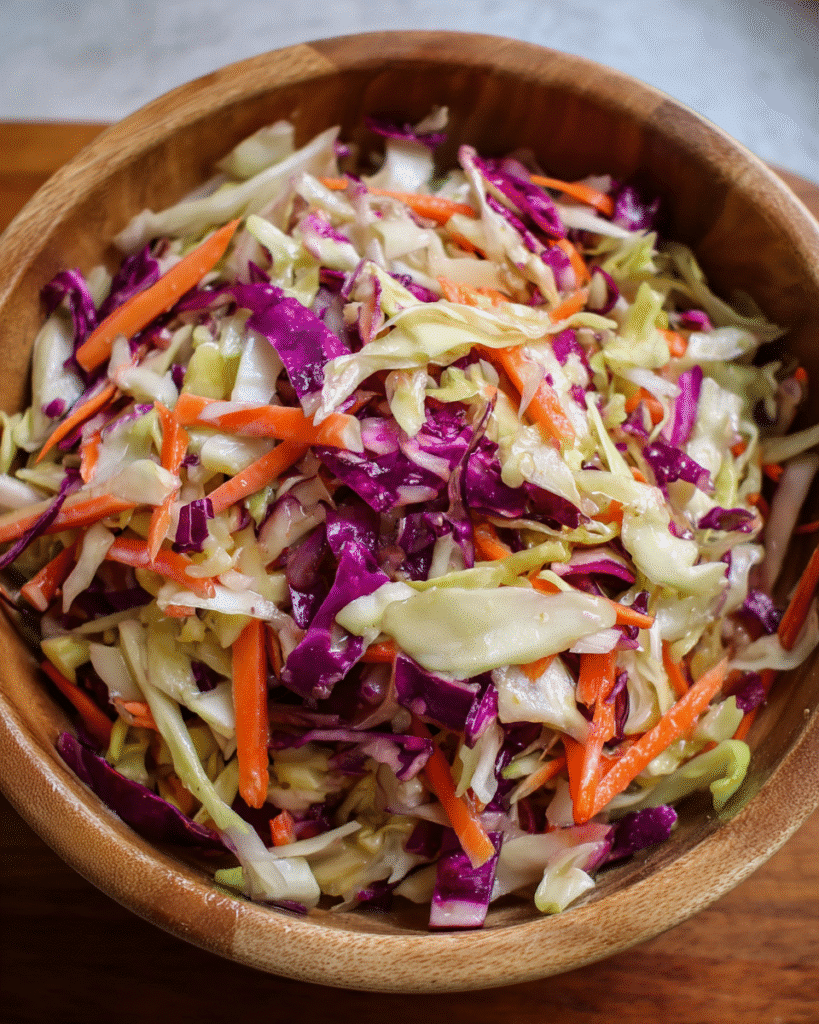 Crunchy Detox Cabbage Slaw in rustic bowl