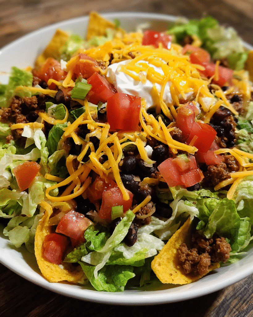 Easy Black Bean Taco Salad with vibrant toppings