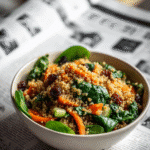 Quinoa Spinach Power Salad in a rustic bowl