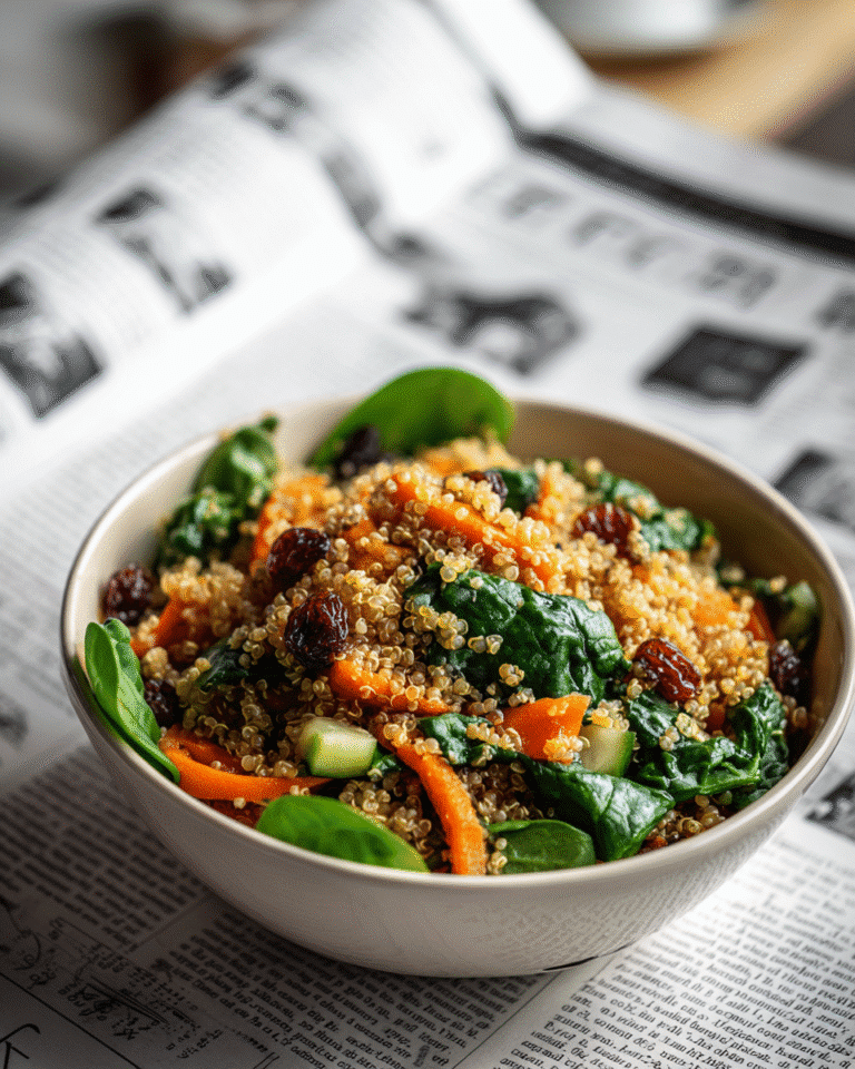 Quinoa Spinach Power Salad in a rustic bowl