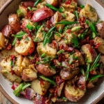 red skinned potato salad served in rustic bowl