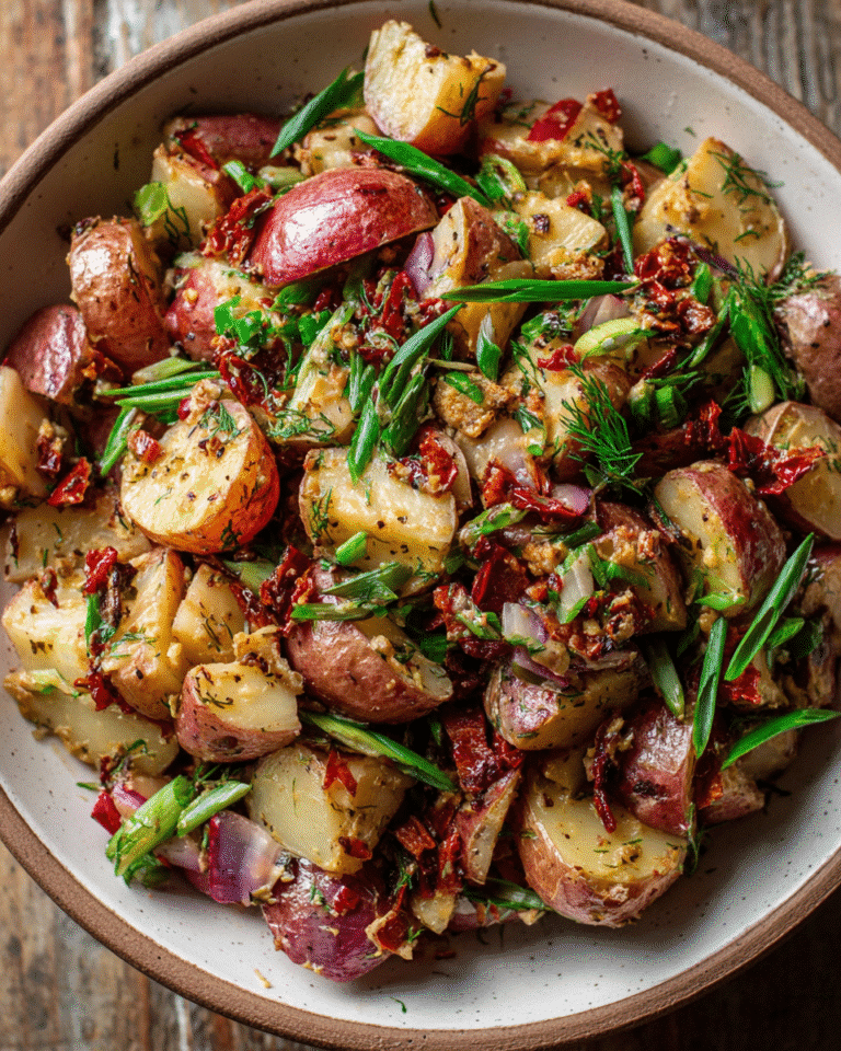 red skinned potato salad served in rustic bowl