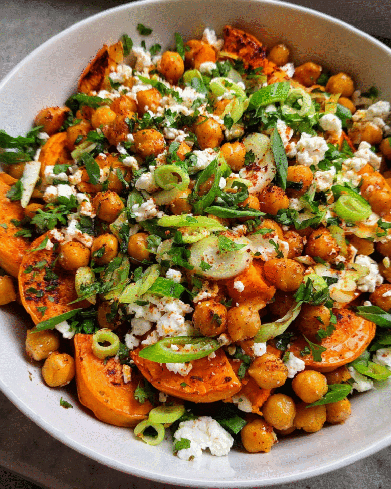 Roasted Sweet Potato Chickpea Feta Salad overhead view