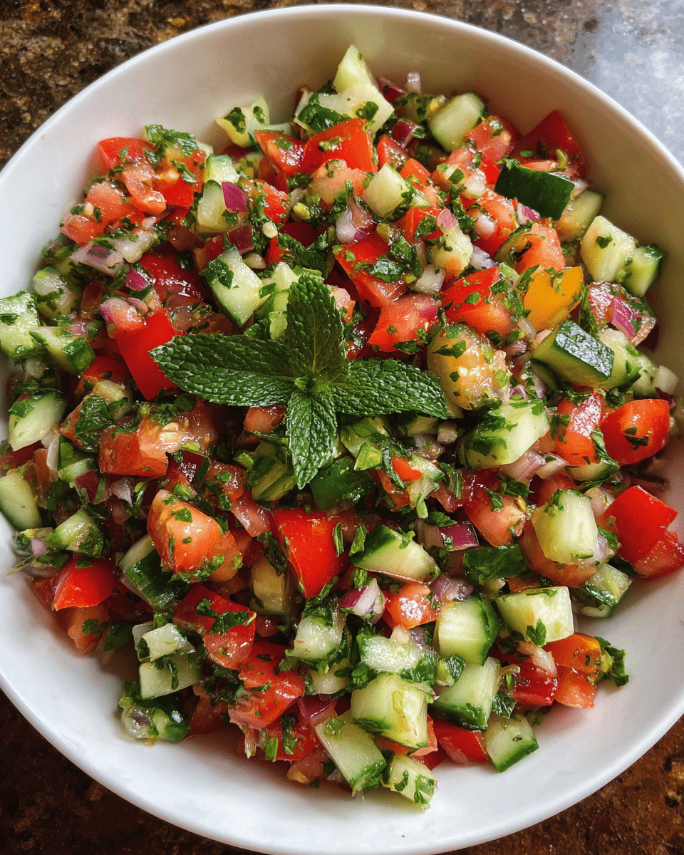 Overhead view of Shirazi Salad Recipe