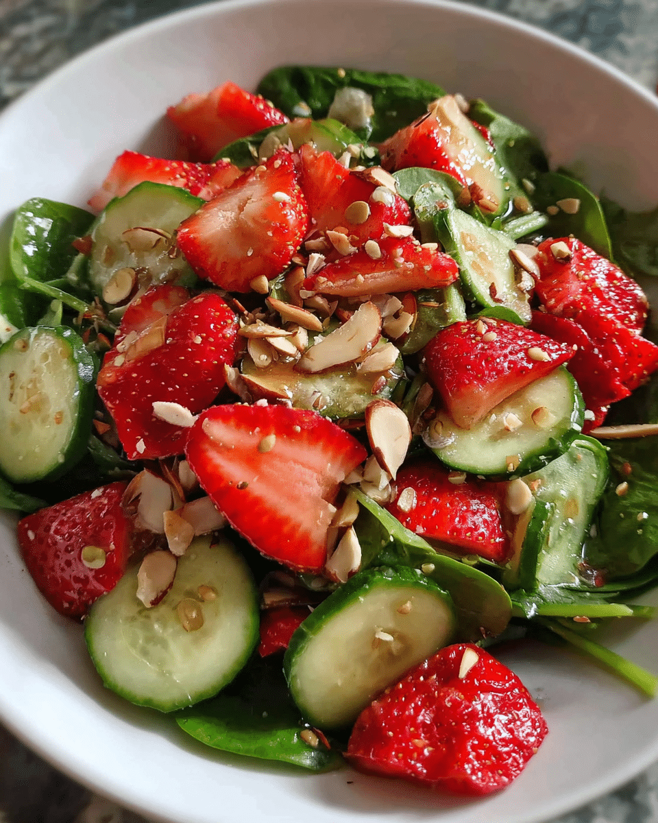 vibrant strawberry cucumber spinach salad