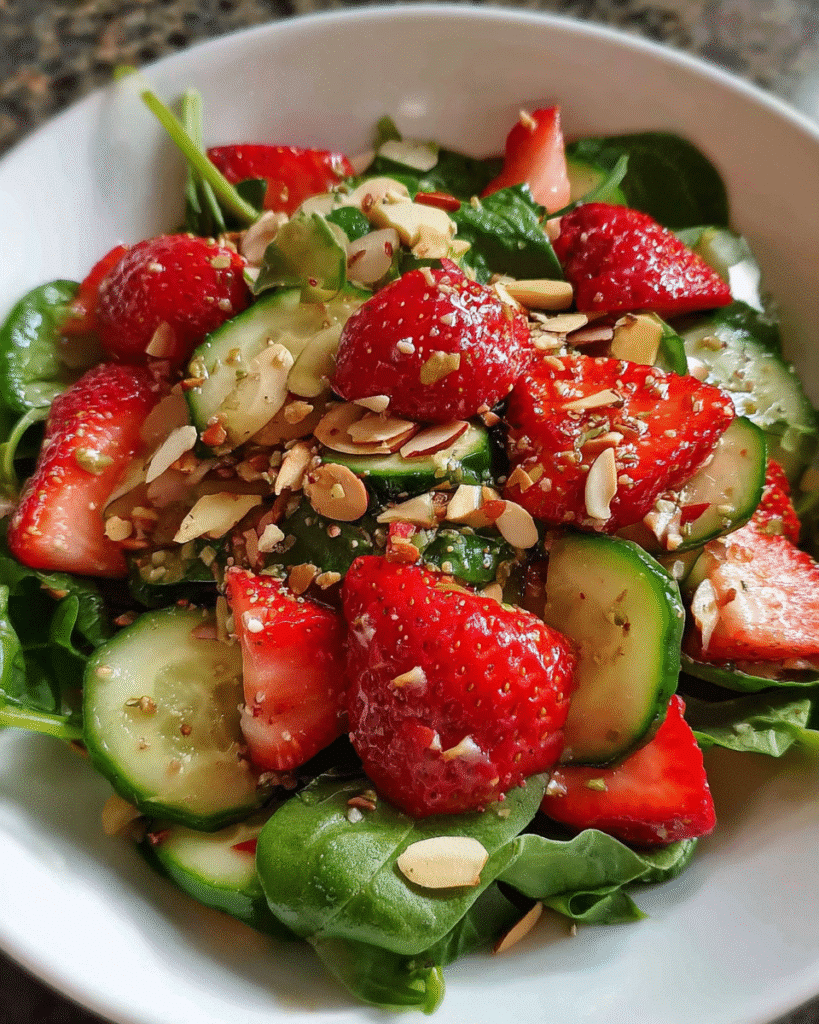 vibrant strawberry cucumber spinach salad