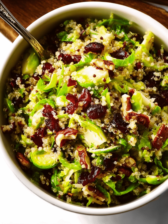 Brussels Sprouts, Cranberry and Quinoa Salad in serving bowl