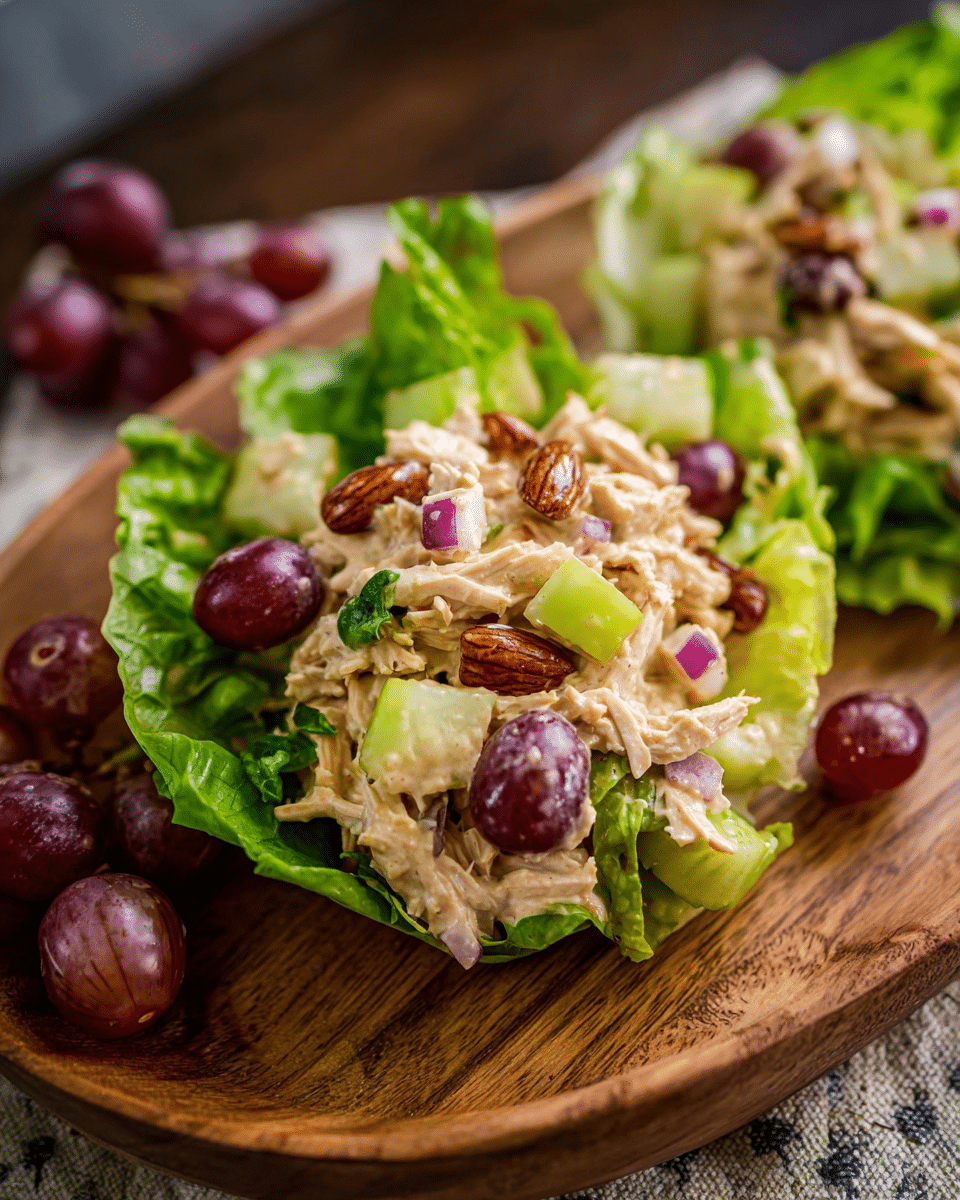 Almond Butter Chicken Salad in white bowl