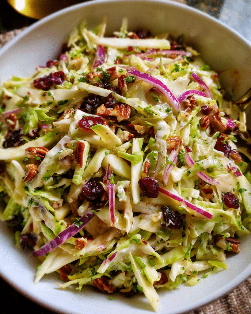 Apple Coleslaw with Cranberries and Pecans in fall setting