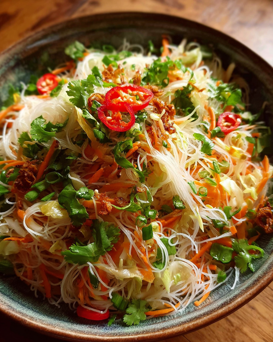 Asian vermicelli noodle salad in bowl