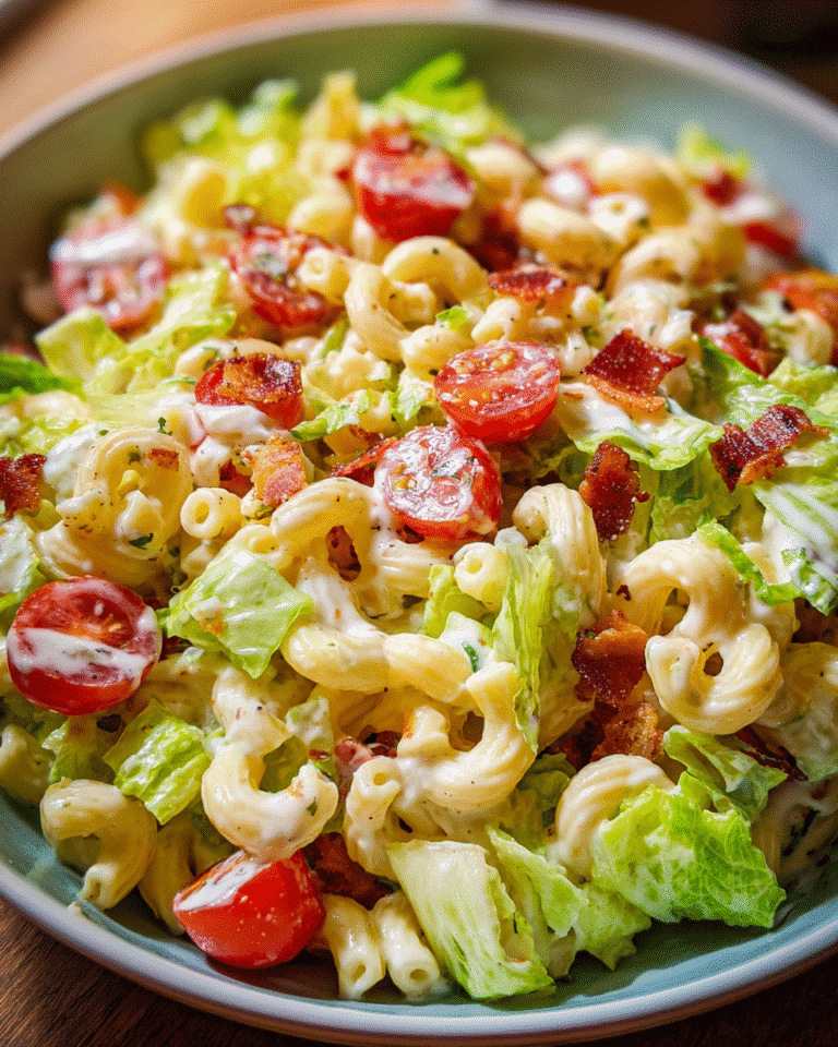 BLT Pasta Salad with creamy ranch and bacon