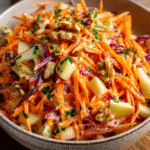 carrot apple salad in ceramic bowl