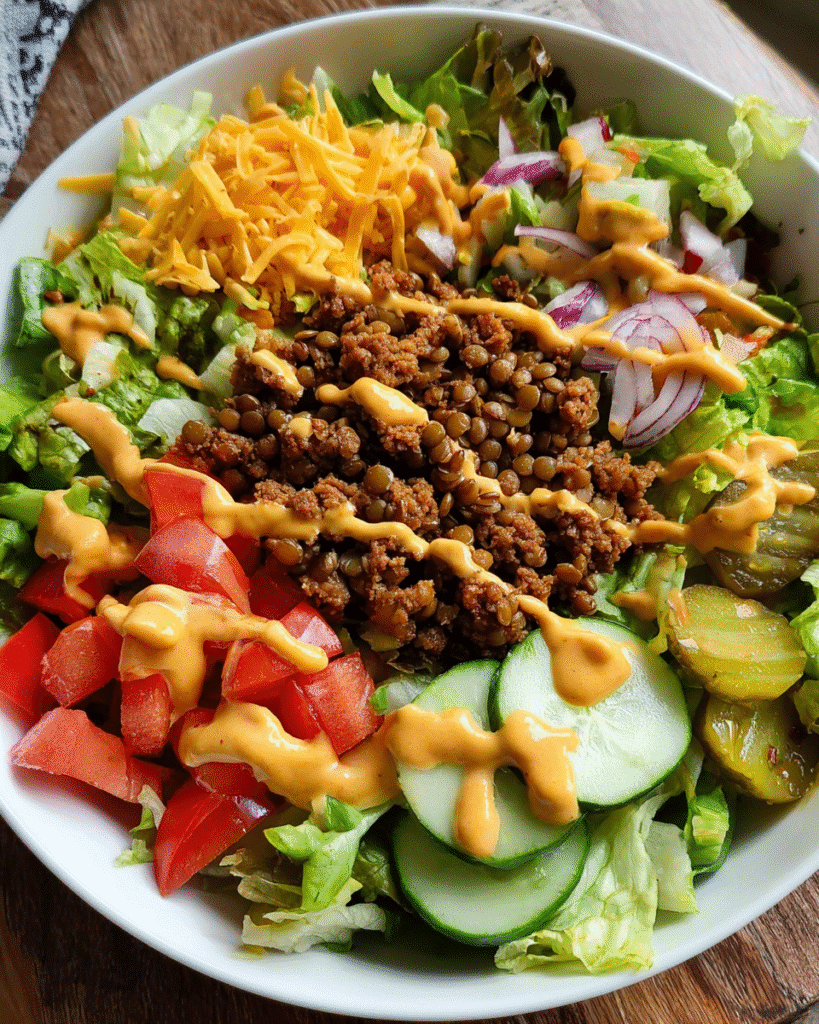 Cheeseburger Salad with Special Sauce in Bowl