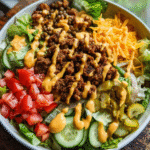 Cheeseburger Salad with Special Sauce in Bowl