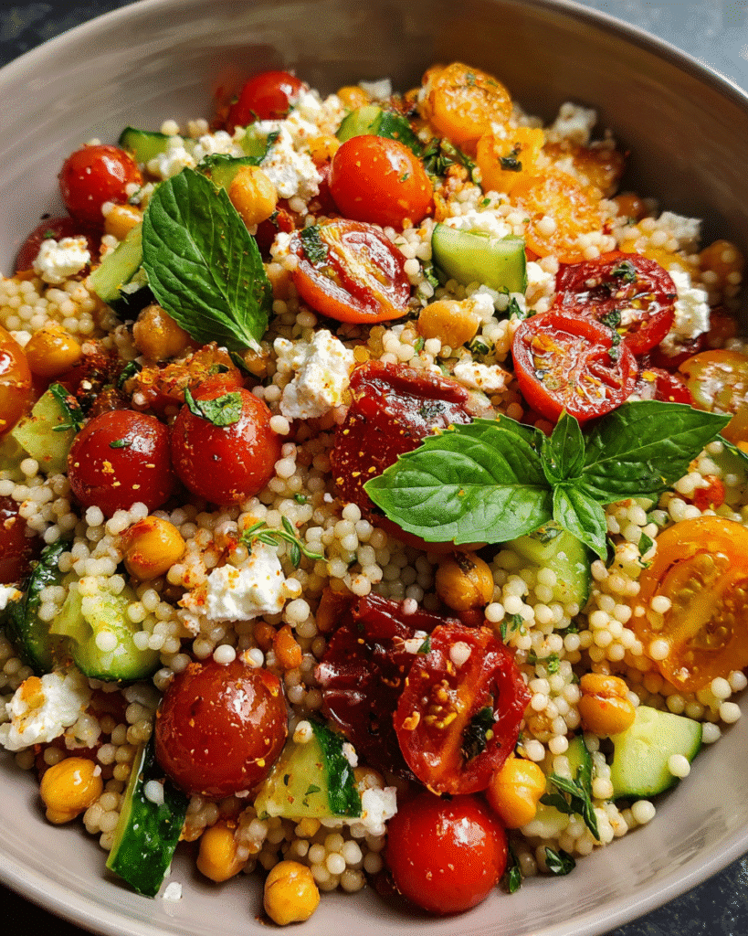 Ingredients for cherry tomato couscous salad