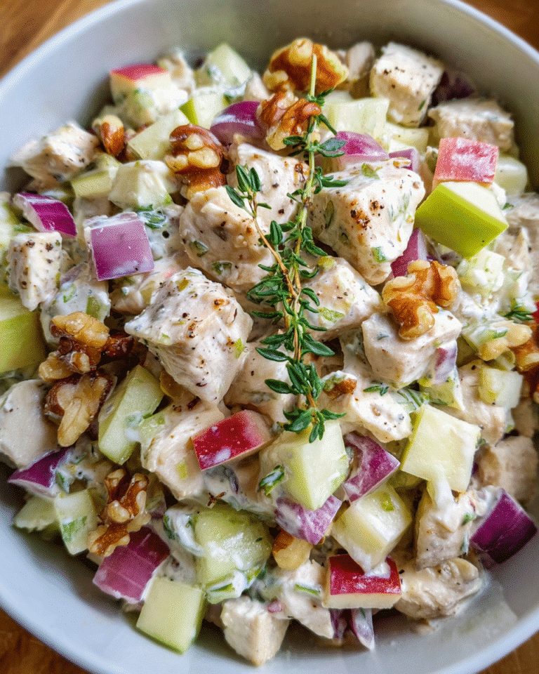 Chicken Waldorf Salad in white bowl