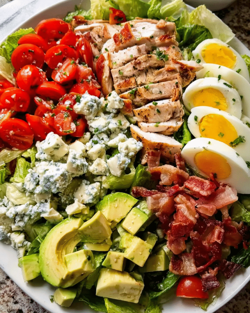 Cobb salad with chicken, avocado, and blue cheese