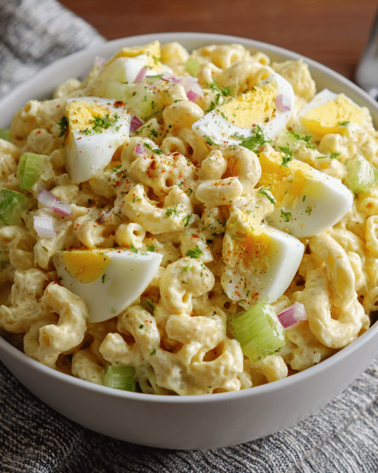 Country Macaroni Salad served in rustic bowl