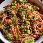 Creamy Noodle Salad in a bowl with vegetables