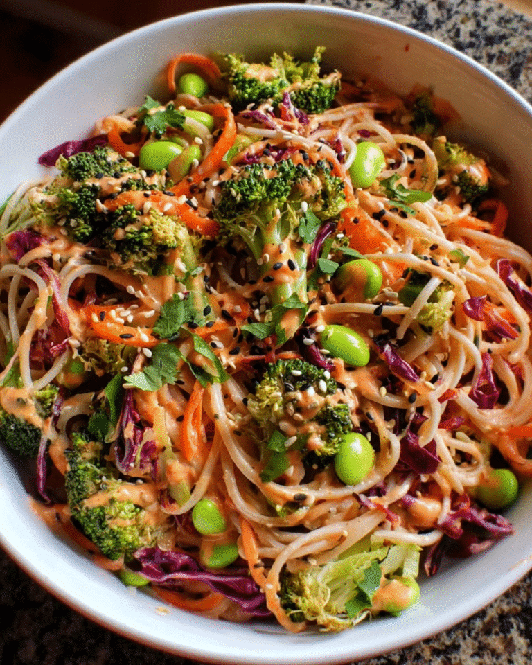 Creamy Noodle Salad in a bowl with vegetables
