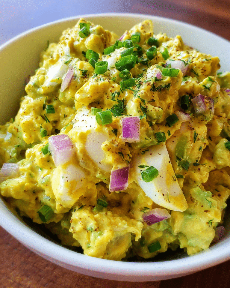 Curried avocado egg salad in serving bowl