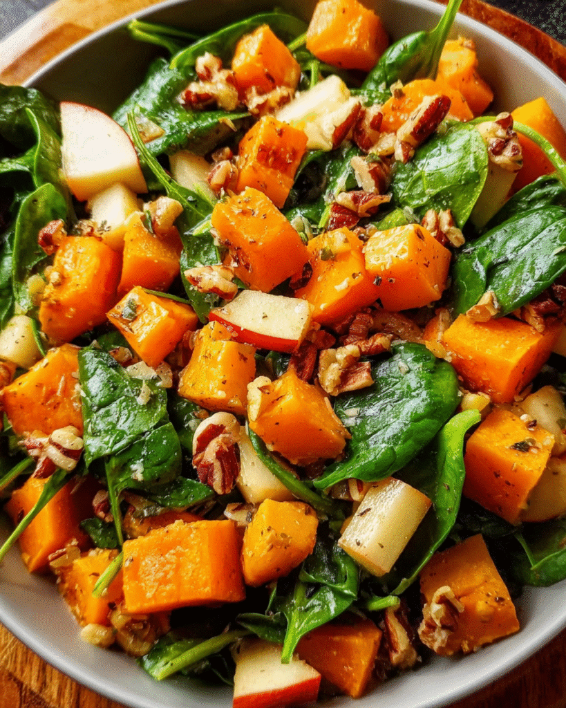 Fall Chopped Salad with Spinach, Butternut Squash, Apples & Cheddar