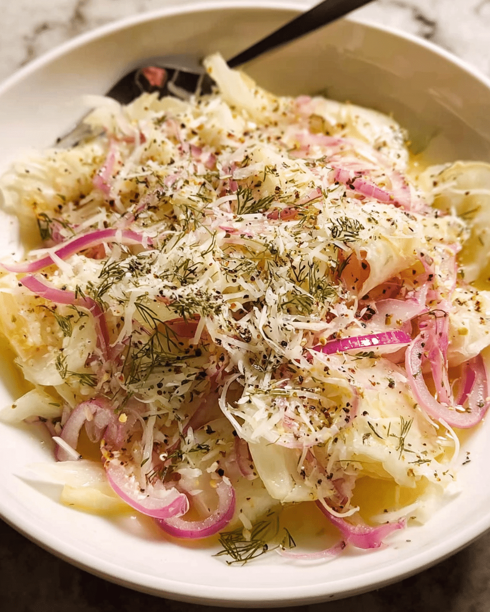 Overhead fennel salad with red onion and Parmesan