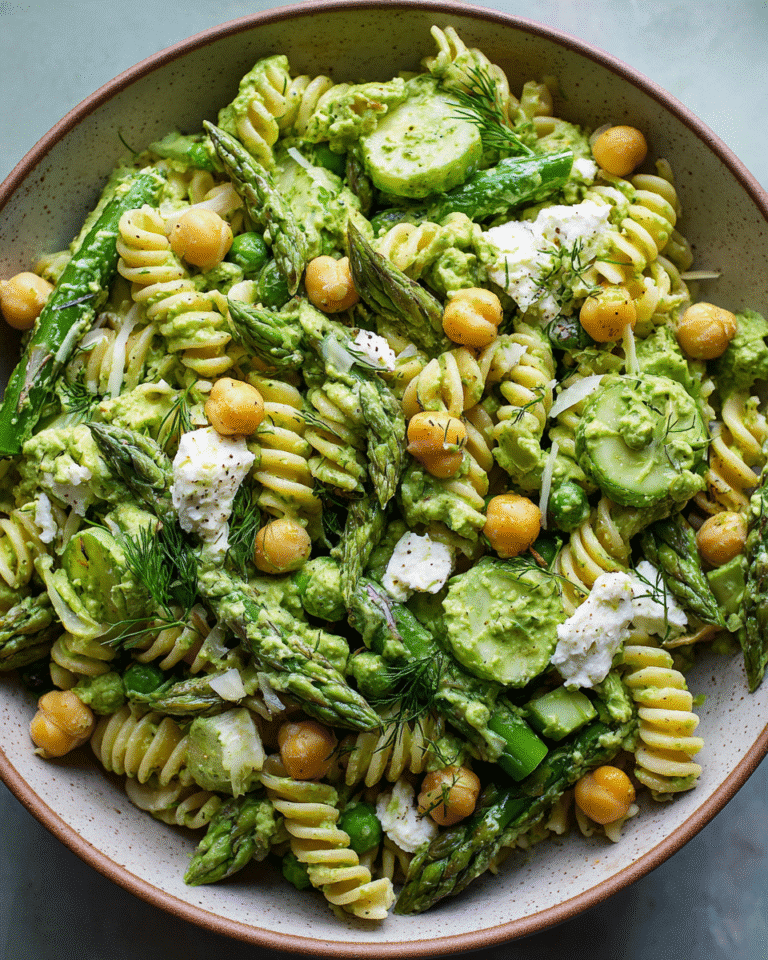 green goddess pasta salad in rustic bowl