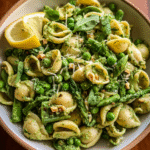 Green Goddess Pasta Salad bowl with fresh herbs