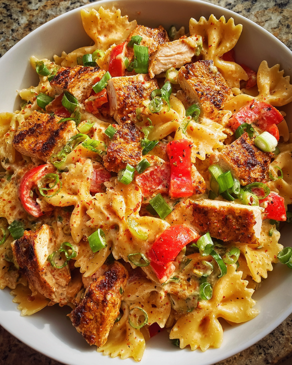 Grilled Chicken Cajun Pasta Salad with vibrant peppers