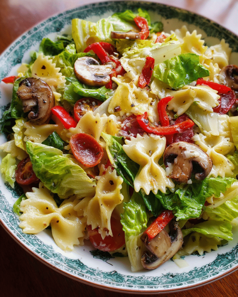 Italian Antipasto Pasta Salad in rustic bowl