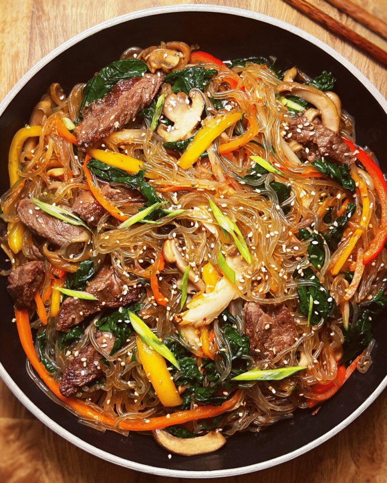Japchae with beef and vegetables