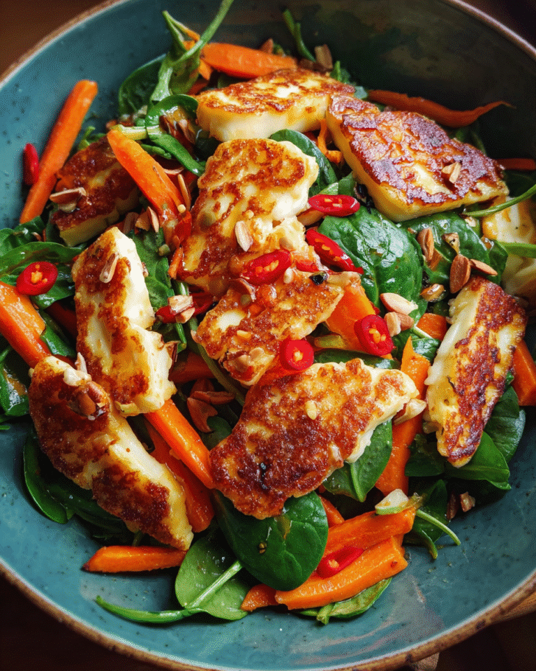 Roasted Carrot Halloumi Salad on rustic platter