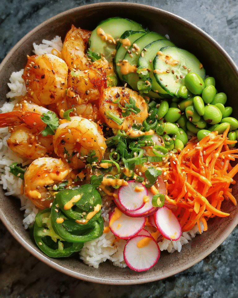Spicy Shrimp Rice Bowl with Fresh Veggies