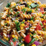 Salsa Ranch Pasta Salad in a vibrant serving bowl