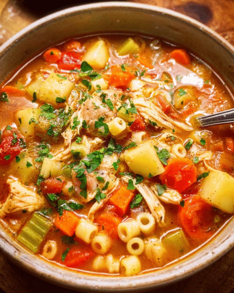 Sicilian chicken soup served in rustic bowl