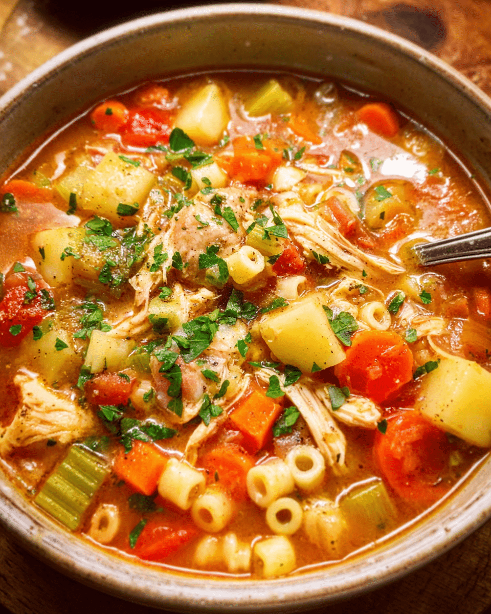 Sicilian chicken soup served in rustic bowl