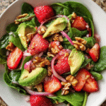 Vibrant strawberry spinach salad with avocado and walnuts