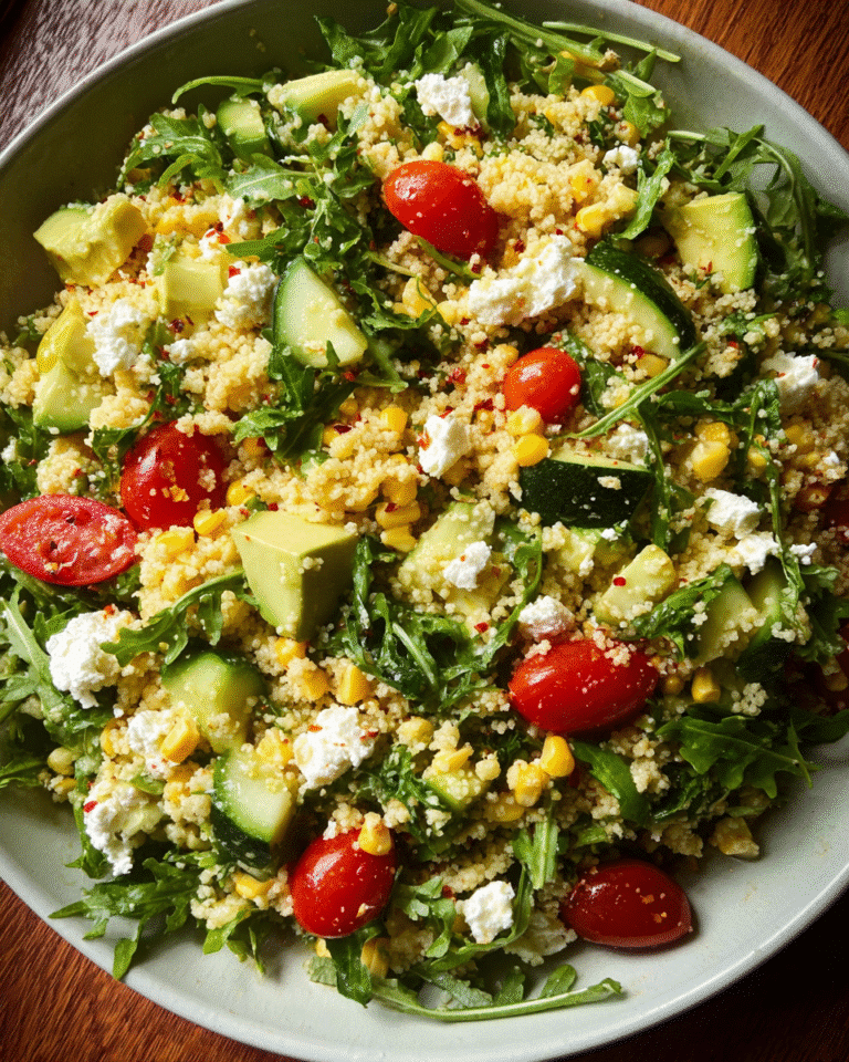 Summer couscous salad with vegetables and feta