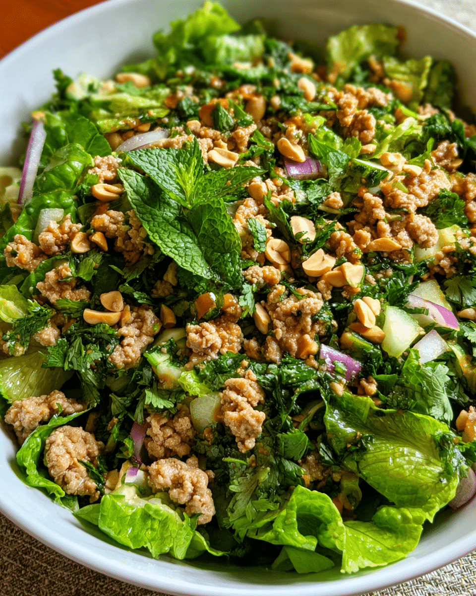 Thai-Inspired Turkey Larb Salad served in rustic bowl