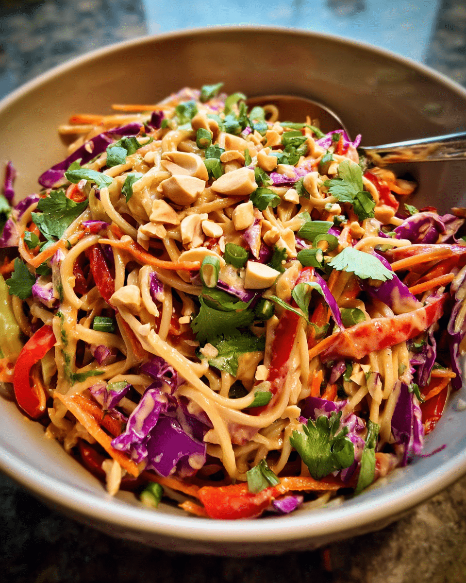 Thai Noodle Salad with Peanut Sauce top view