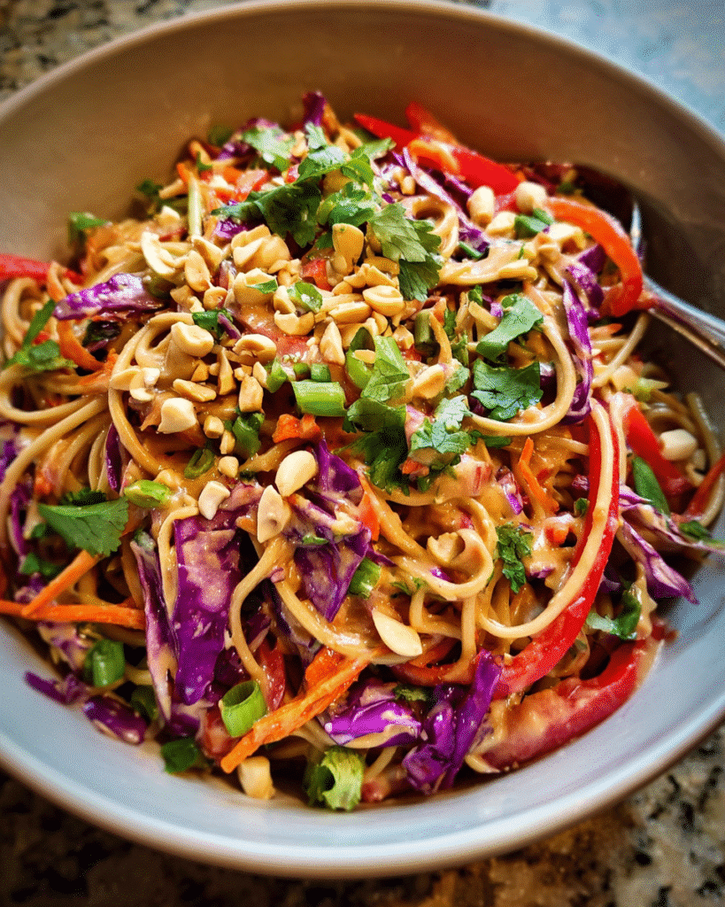 Thai Noodle Salad with Peanut Sauce top view