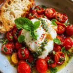Tomato Burrata Salad served with basil and bread