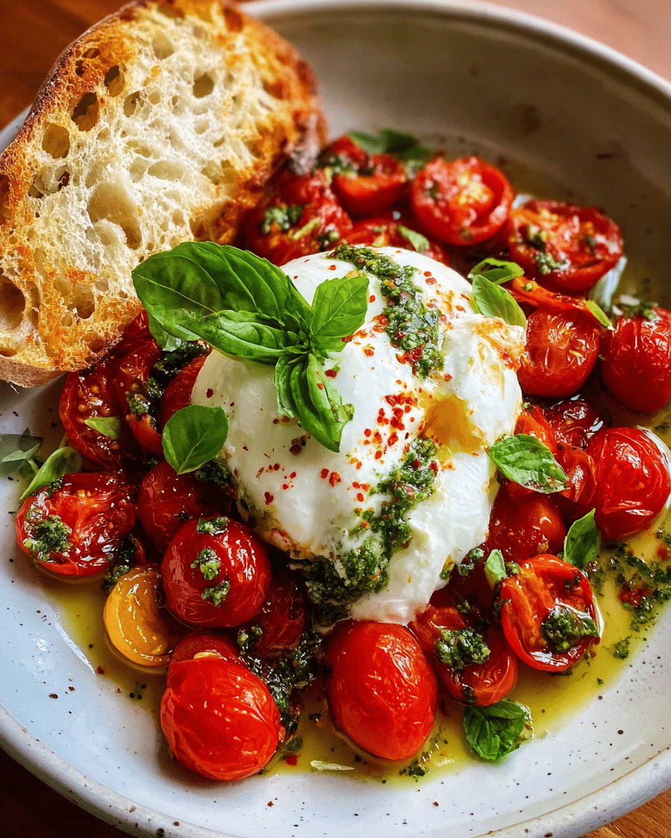 Tomato Burrata Salad served with basil and bread