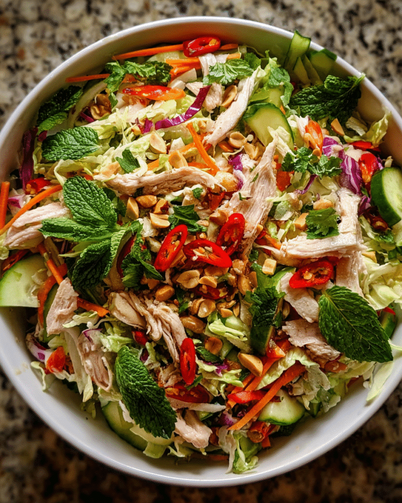 Vietnamese Chicken Salad with fresh herbs and peanuts