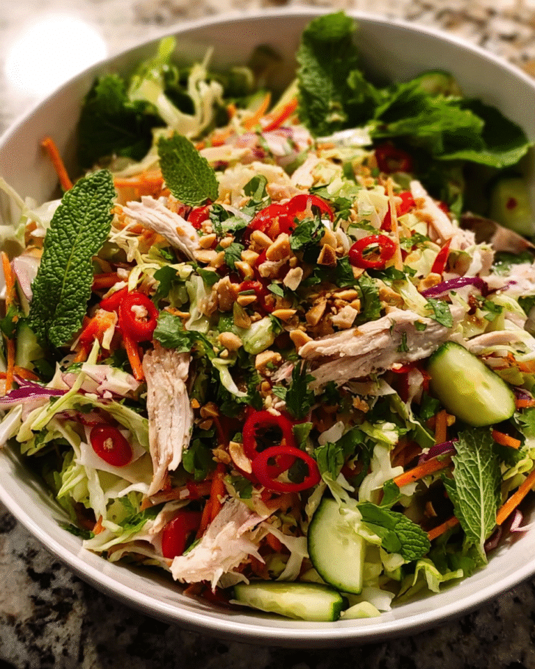 Vietnamese chicken salad served in a ceramic bowl