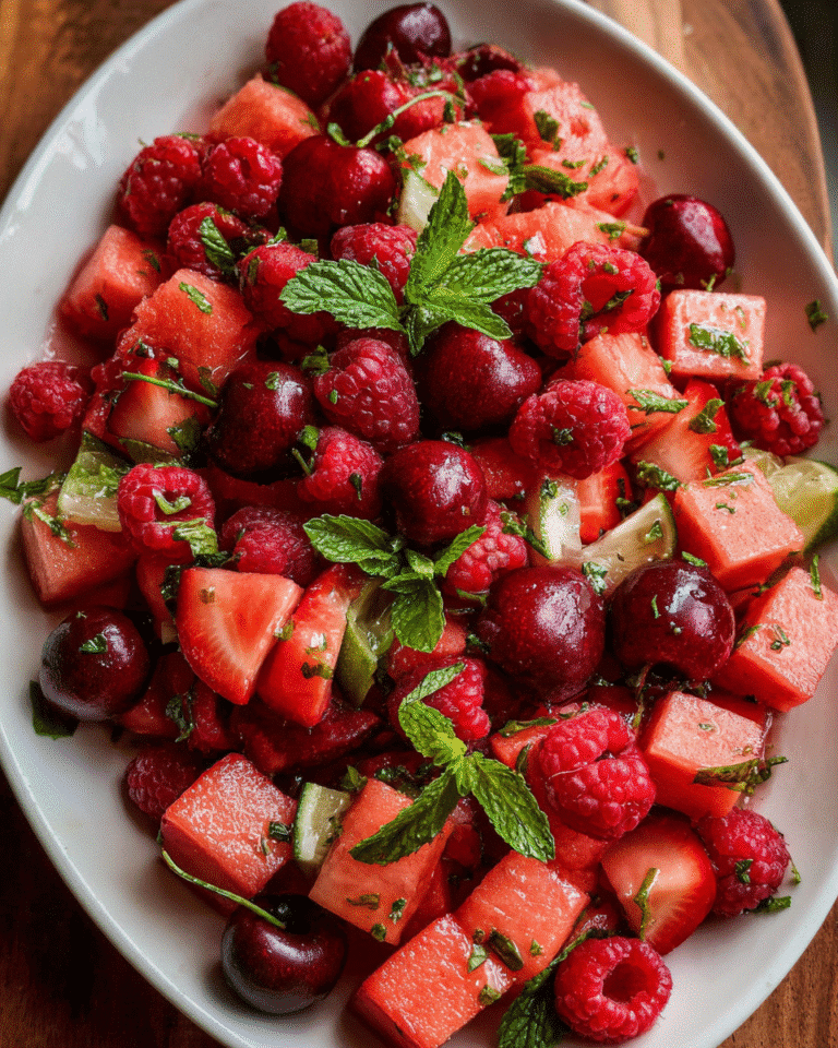 Watermelon Fruit Salad in clear glass bowl